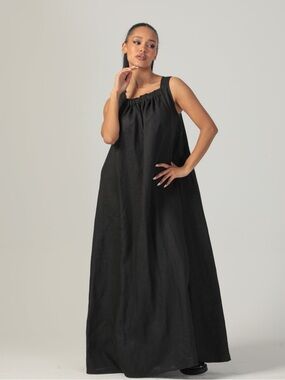 ADEPTT ‘Clara’ Linen Maxi Dress in Black